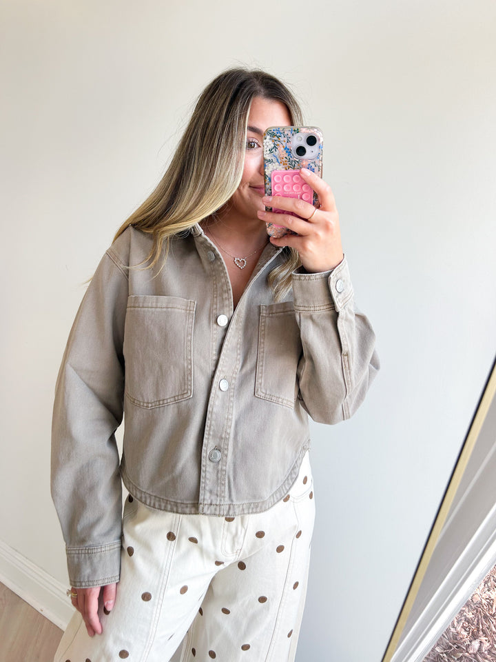 All Day Cropped Denim Jacket Pebble Moon