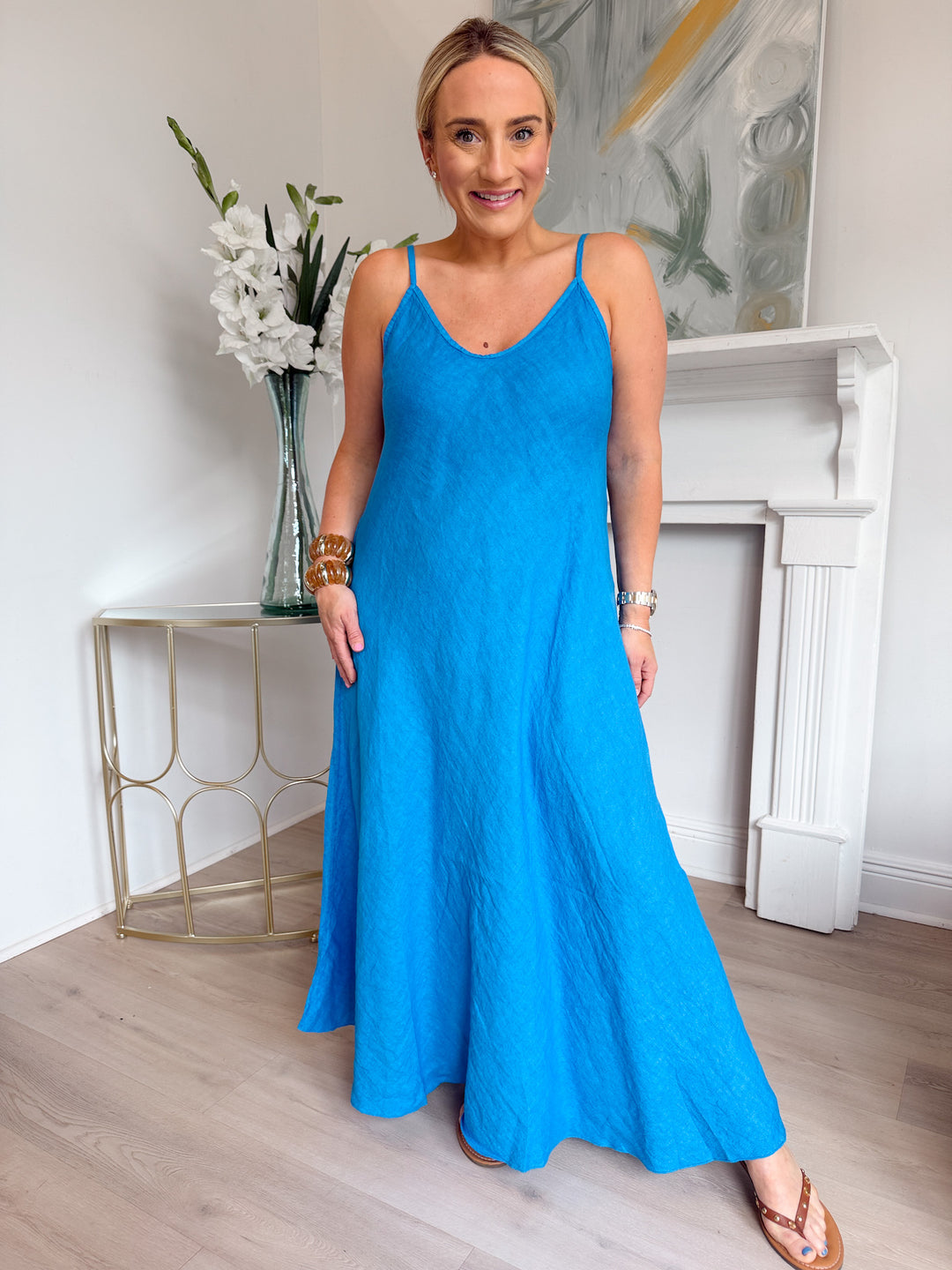 Izzie Linen Maxi Slip Dress blue regatta