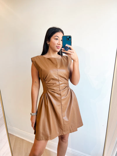 Snatched Vegan Leather Dress mocha
