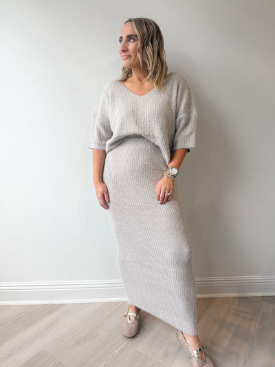 June Fuzzy Top & Skirt Set Stone