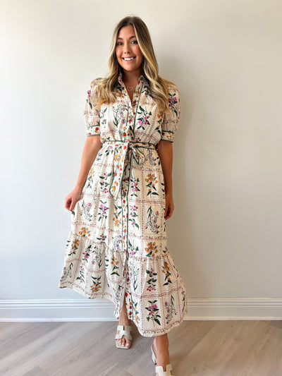 Gabi Button Down Print Midi Dress