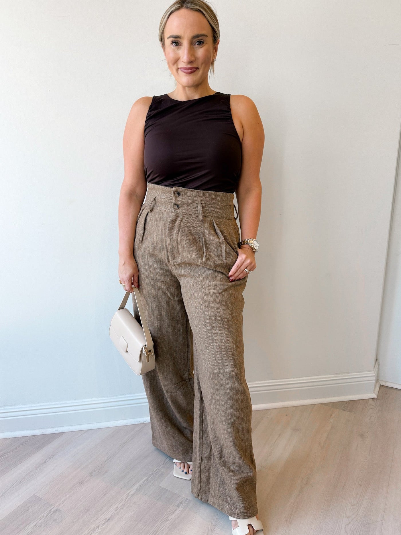 Sandra High Waist Pinktuck Wide Leg Pants