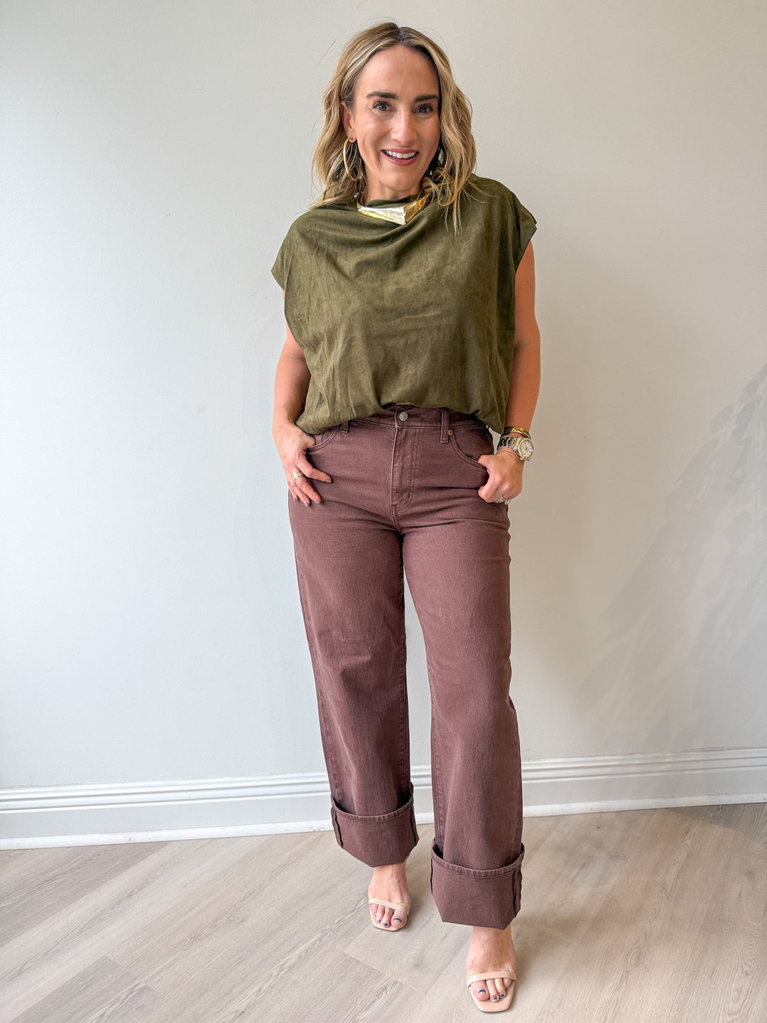 Kami Mock Neck Balloon Top Olive
