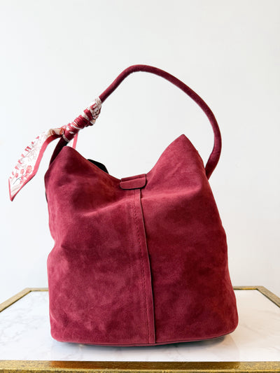 Suede Bucket Bag Burgundy