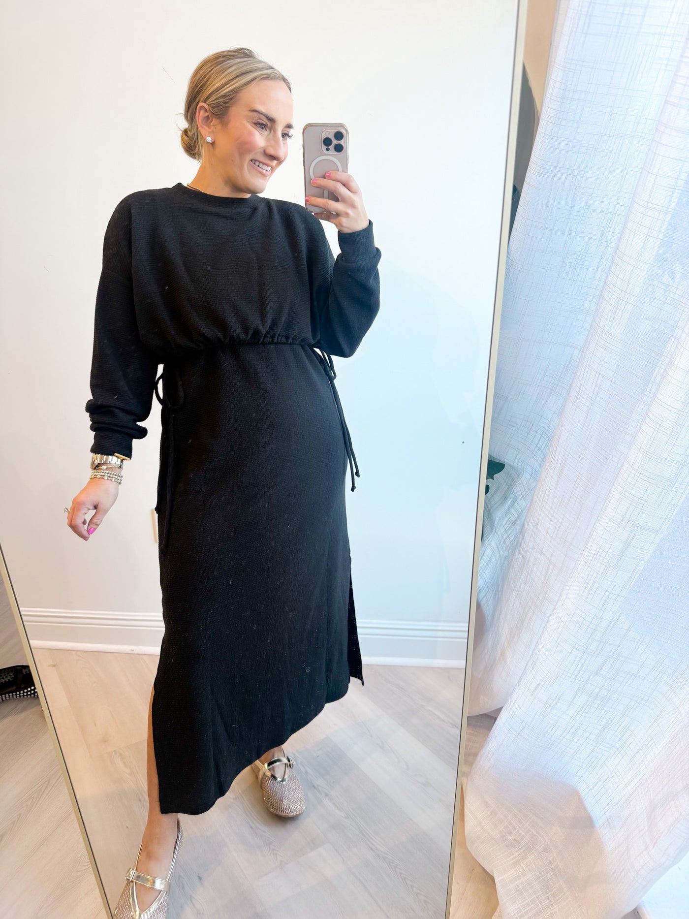 Bria Knit Cinched Tee Dress Black