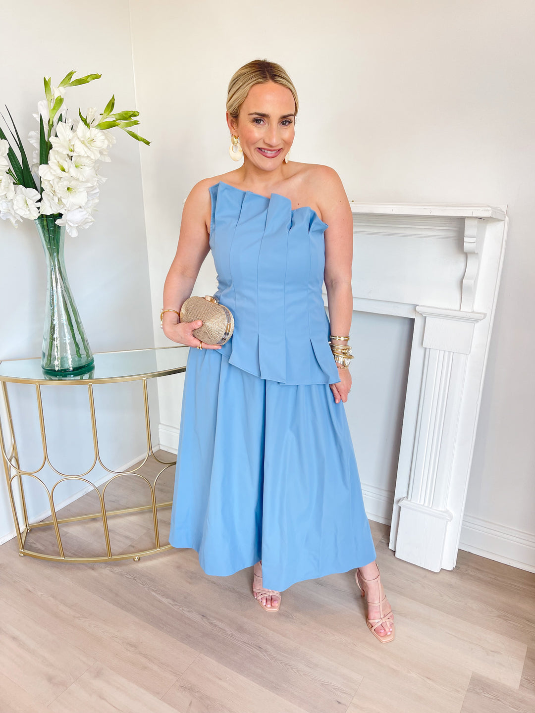 Sarah Asymmetrical Neck Peplum Midi Dress