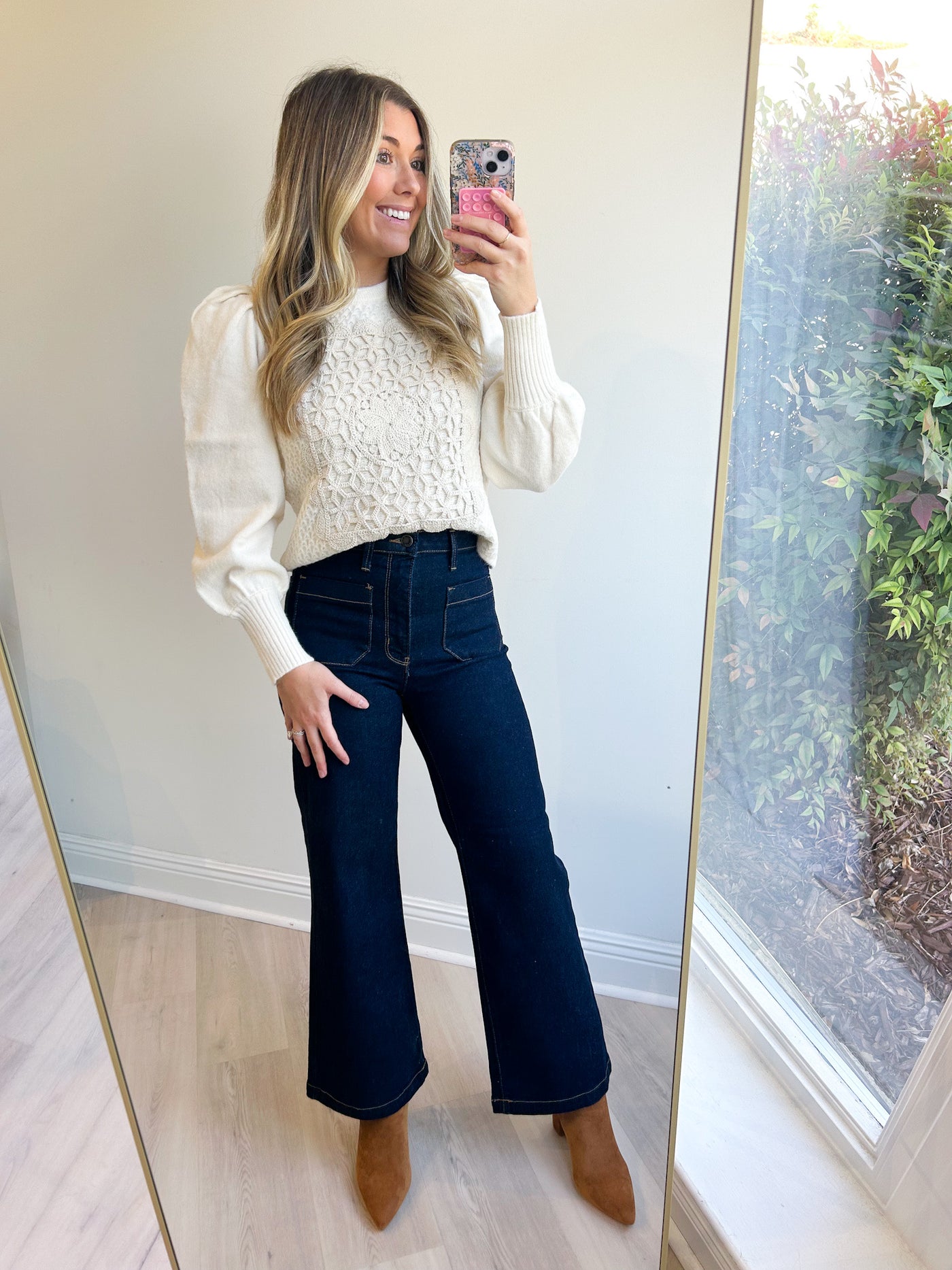 Crochet Square Bishop Sleeve Sweater