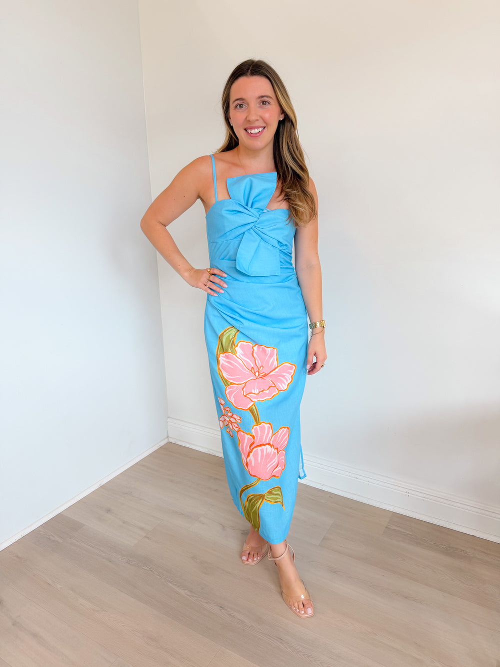 Sandra Big Floral Print Twisted Poplin Dress