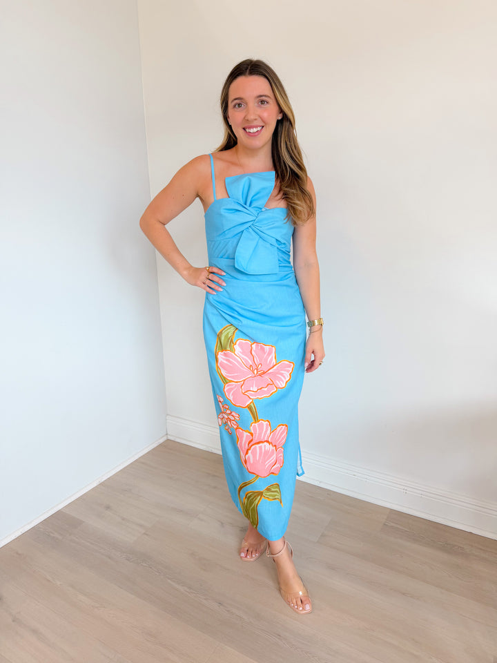 Sandra Big Floral Print Twisted Poplin Dress