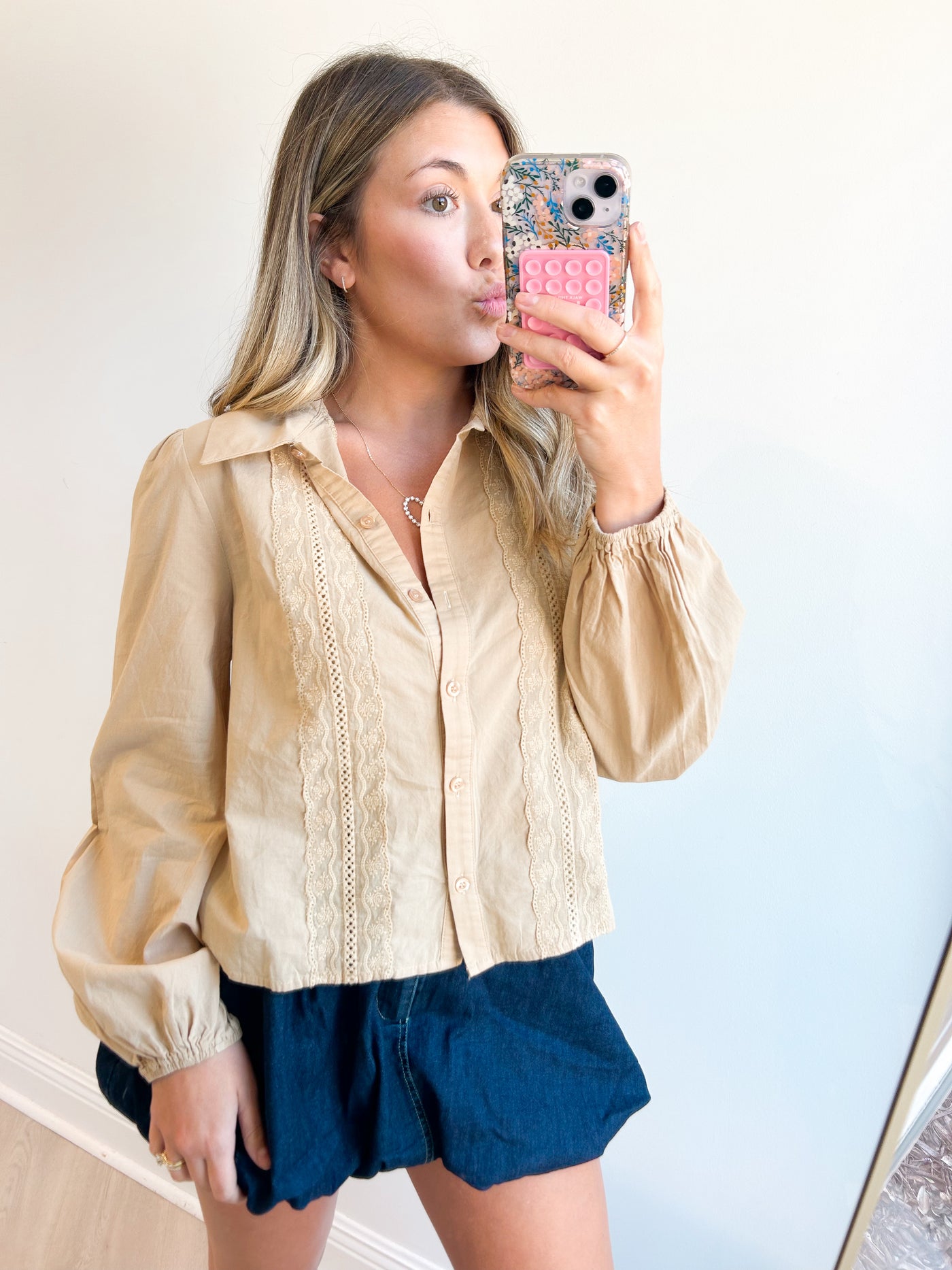 Dramatic Puff Sleeve Button Down Top