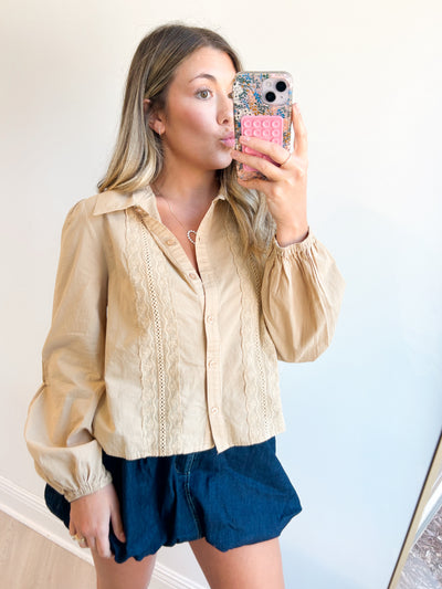 Dramatic Puff Sleeve Button Down Top
