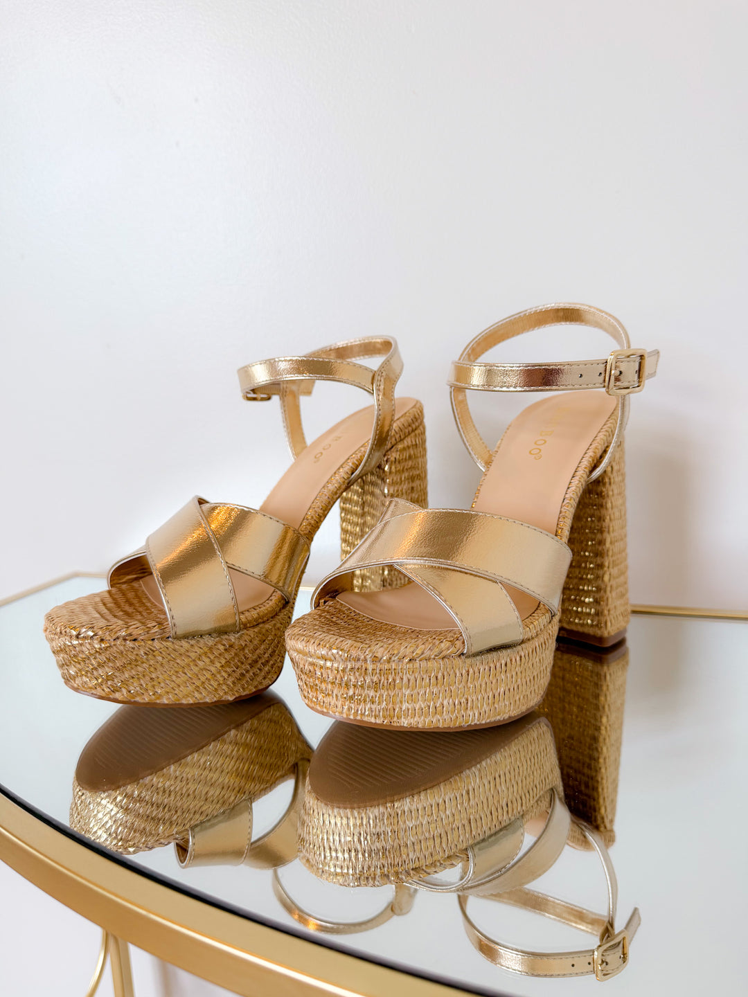 Monika Raffia Platform Heel w/ Gold Straps
