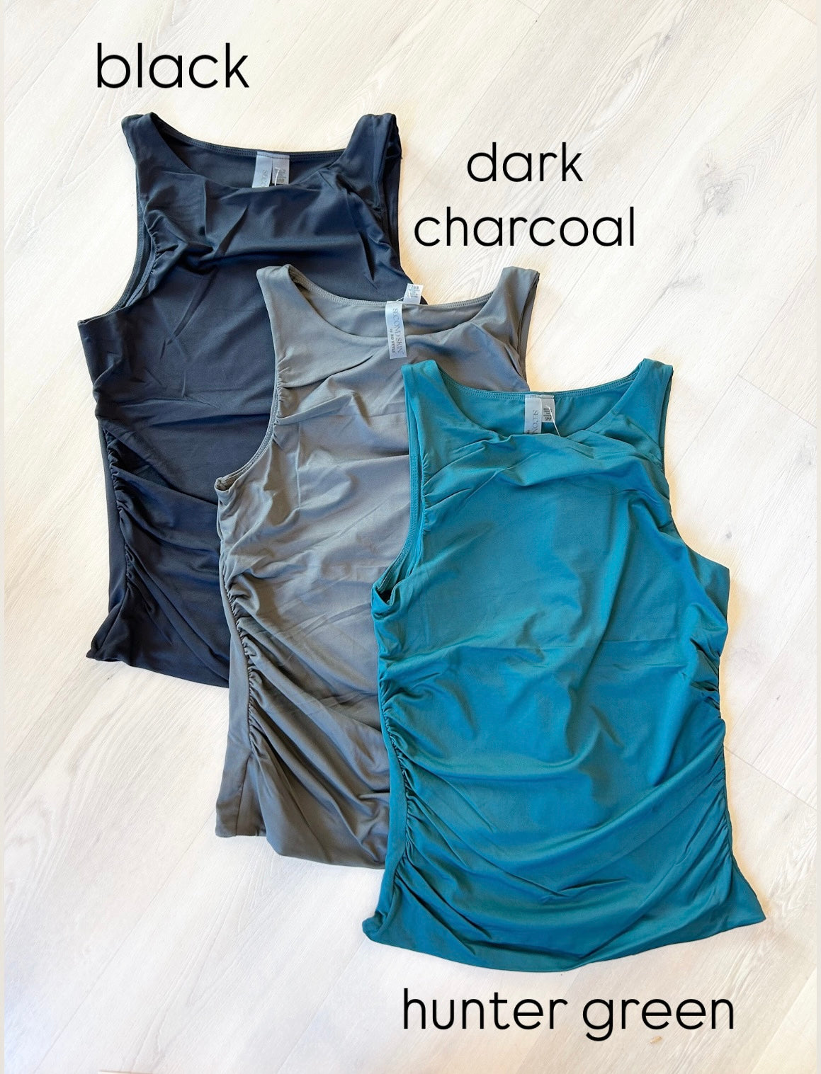 Rima Shirred Tank Top Black