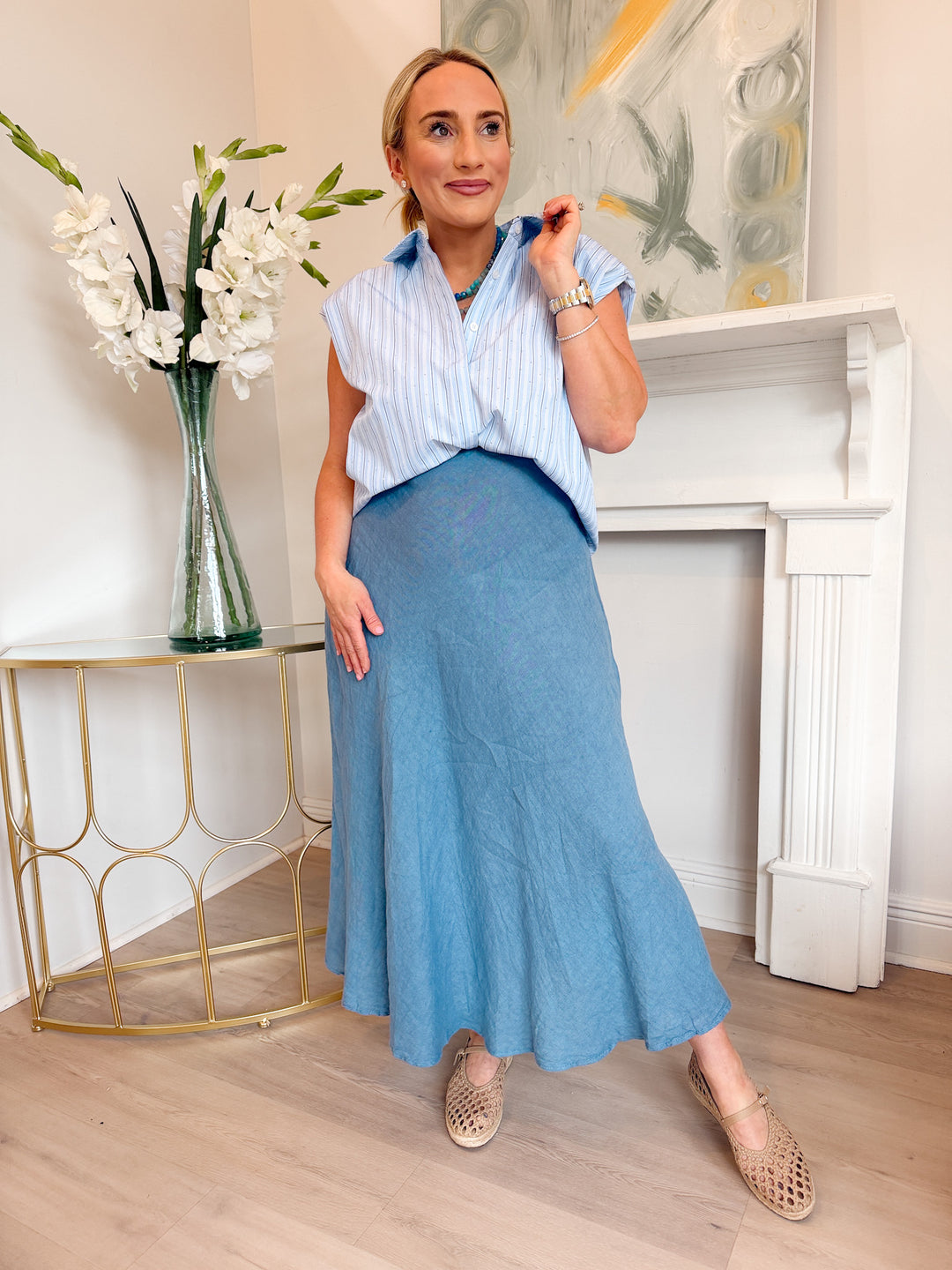 Claire Rhinestone Top sky