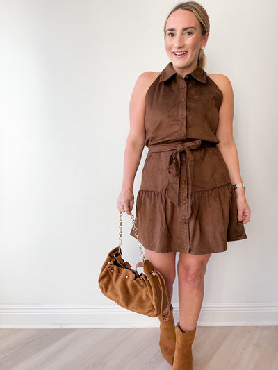 Bella Halter Tie Dress Chocolate
