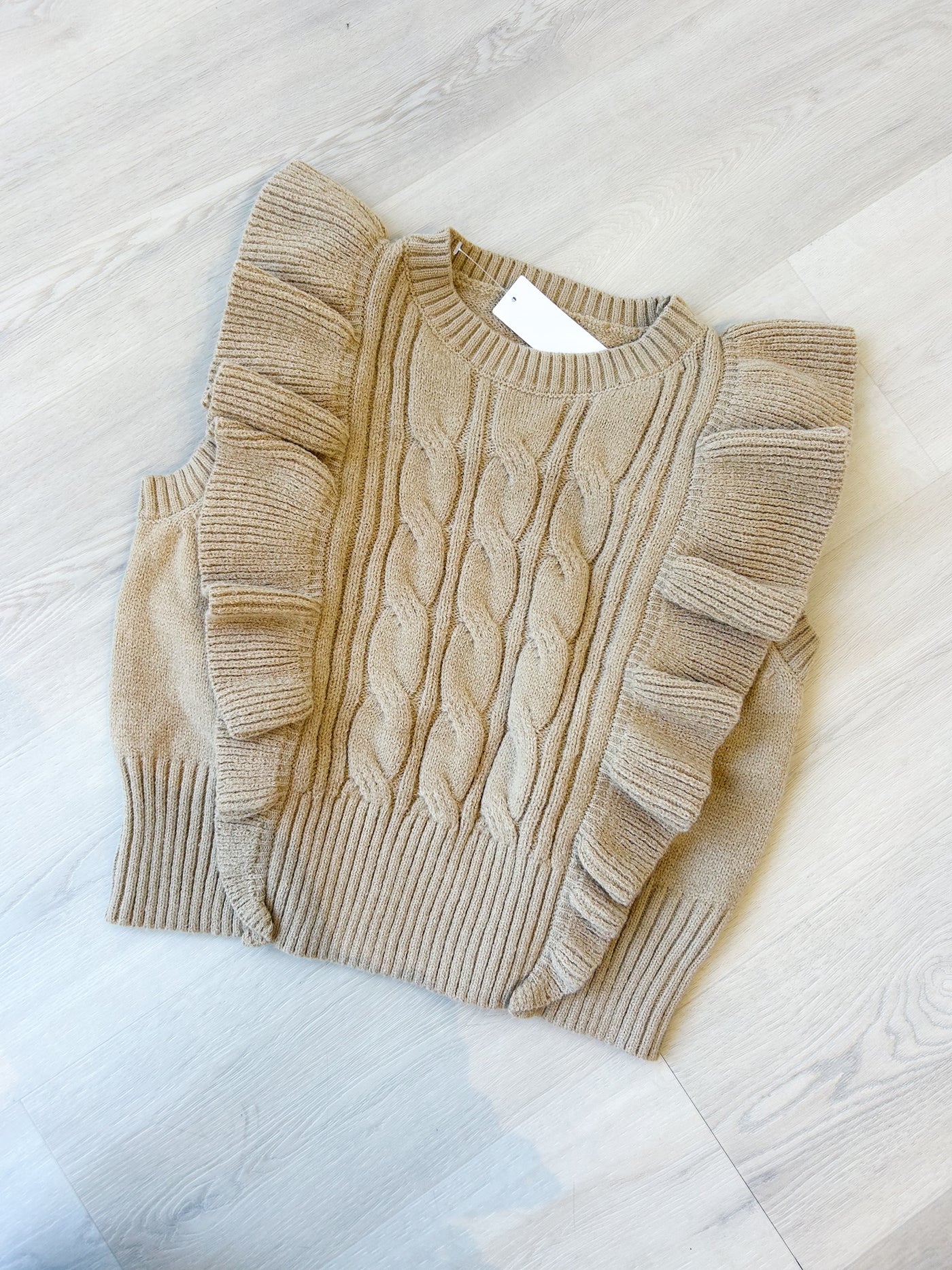 GirlyPop Ruffle Sweater Top BEIGE