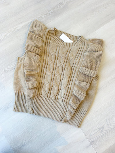 GirlyPop Ruffle Sweater Top BEIGE