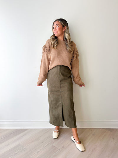 Kay Suede Midi Skirt Olive