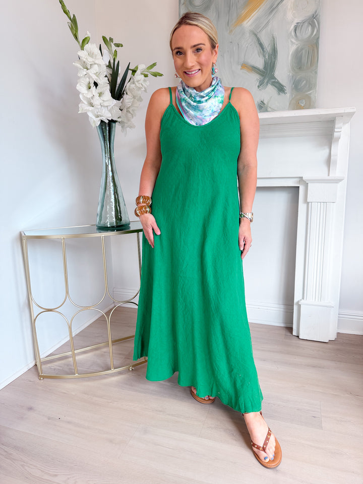 Izzie Linen Maxi Slip Dress kelly green