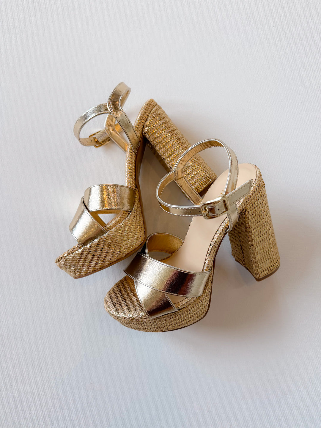 Monika Raffia Platform Heel w/ Gold Straps