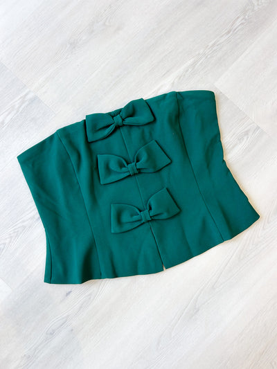 Julianne Triple Bow Tube Top Forest Green