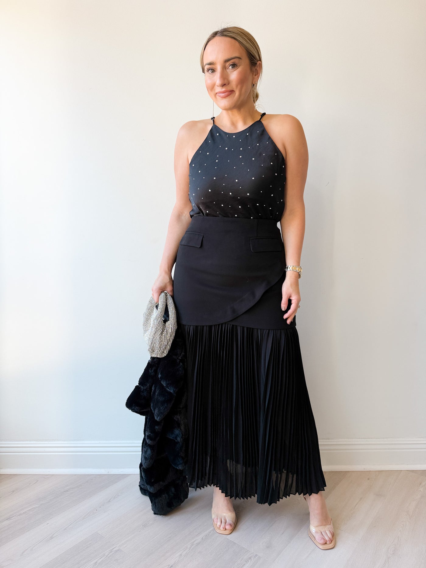 Deaile Contrast Layered Pleated Skirt