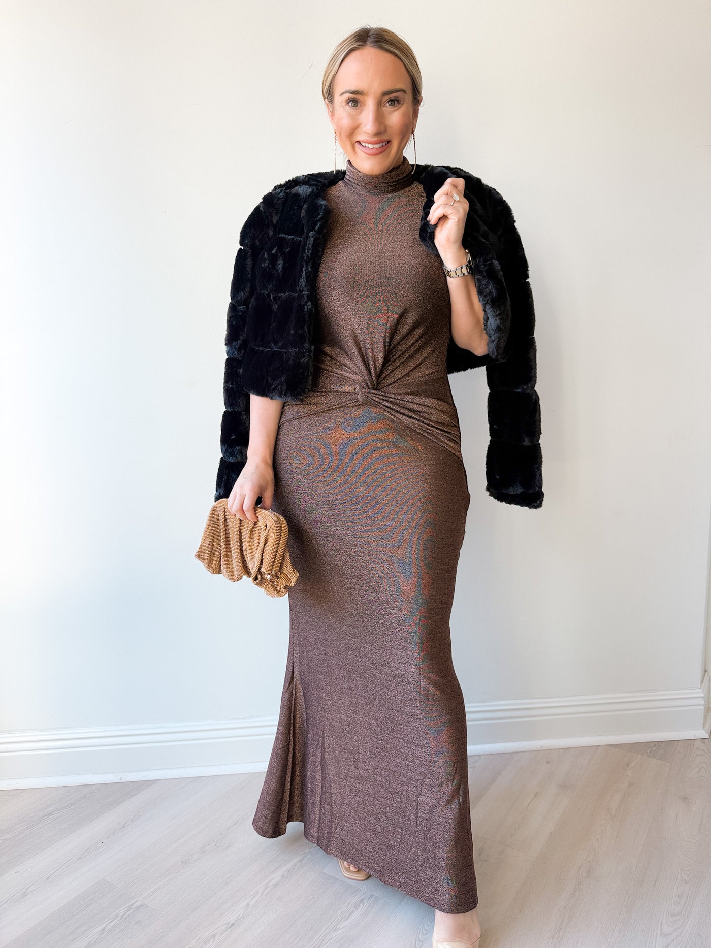 Riana Metallic Twist Front Maxi Dress