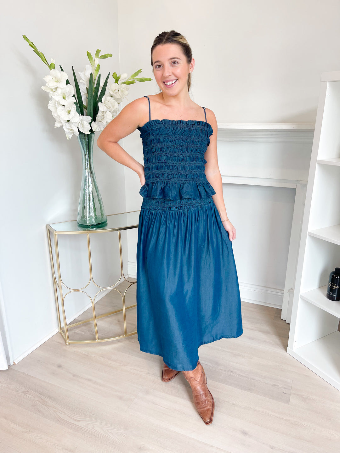 Hope Smocked Tank Dark Denim
