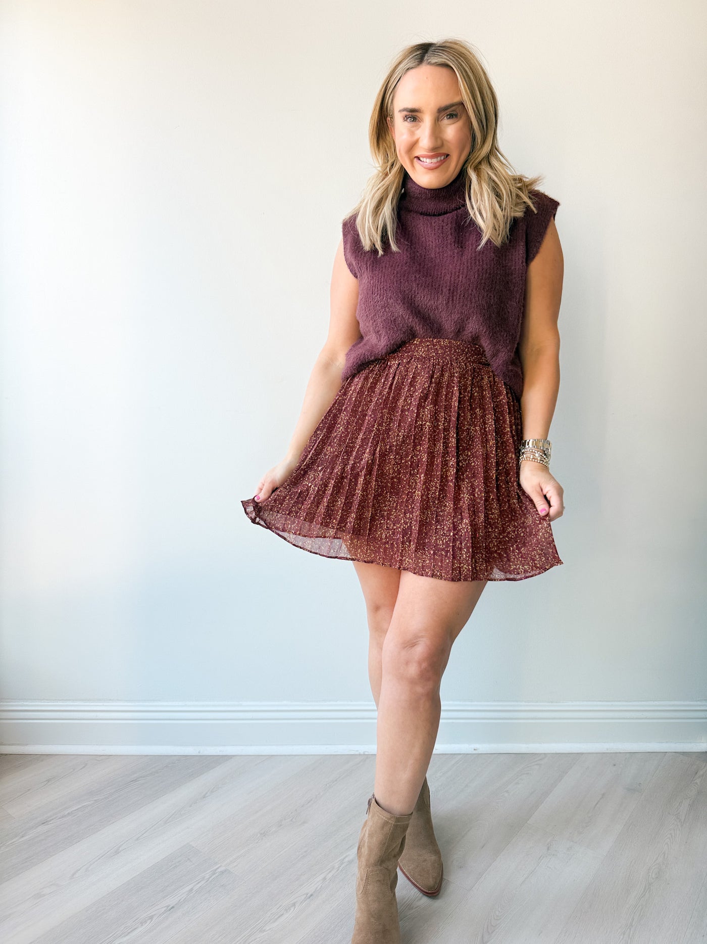 Candlelight Pleated Mini Skirt