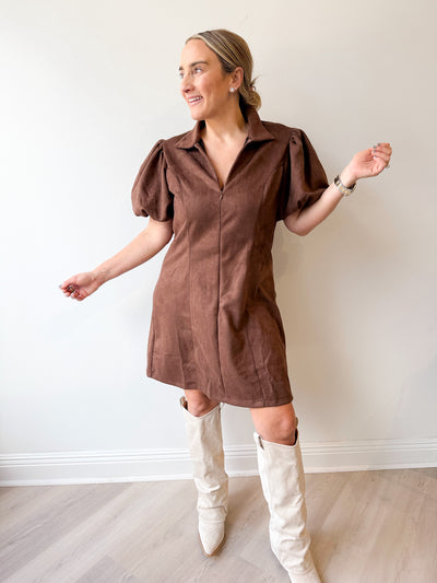 Lucy Puff Sleeve Suede Dress