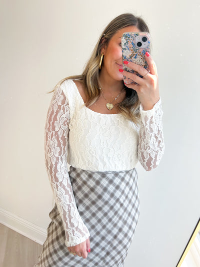 Low Lights Lace L/Slv Crop Top Ivory