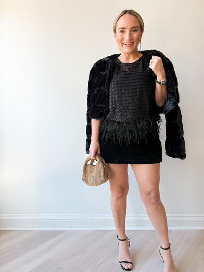 Etheos Metallic Feather Trim Top