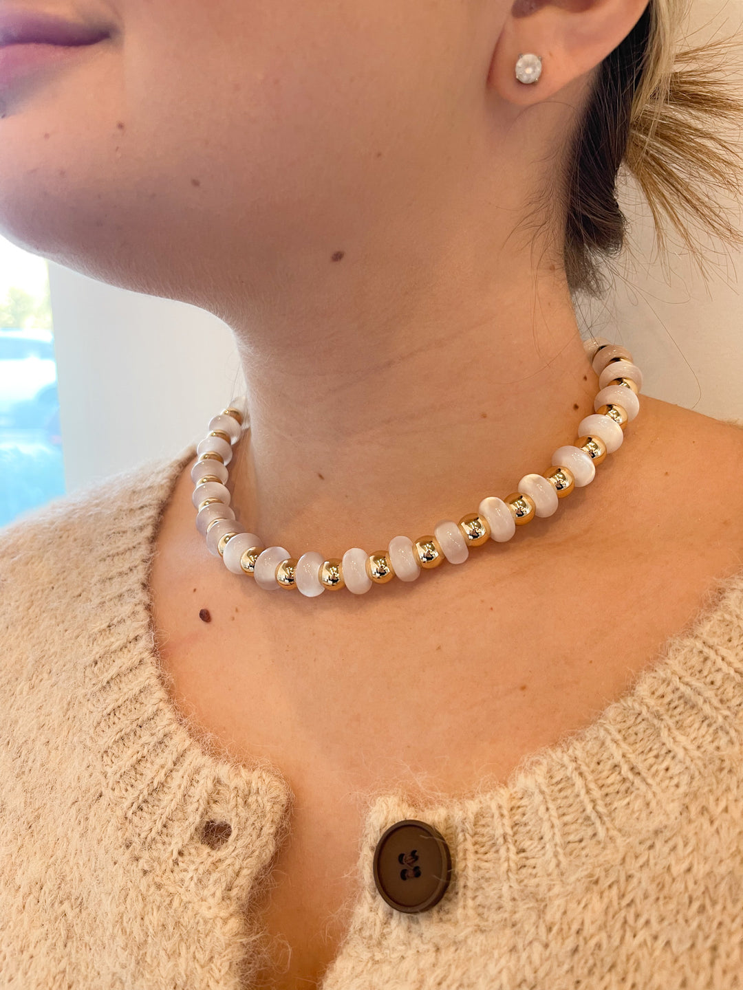 Caroline Beaded Necklace White