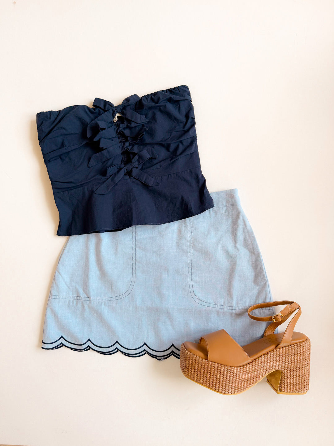 Layla A-Line Scalloped Hem Mini Skirt w/ Double Contrast Stitch
