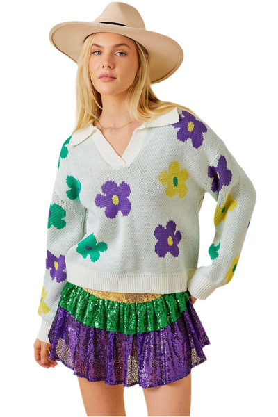 Mardi Gras Flower Sweater