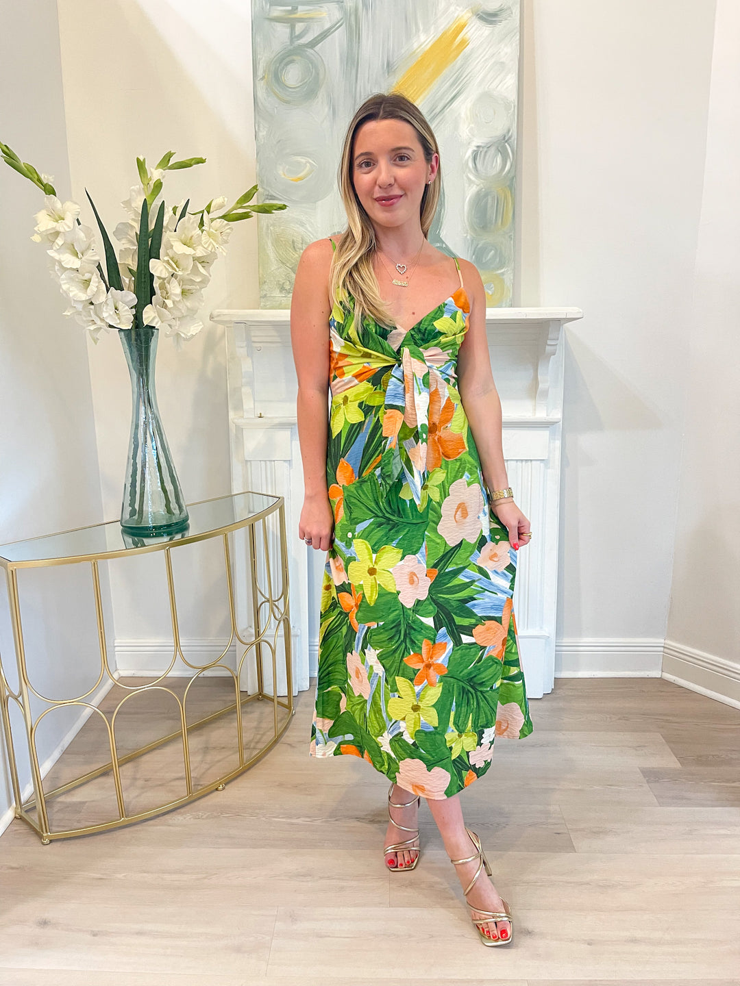 Tricia Front Tie Sleeveless Midi Dress