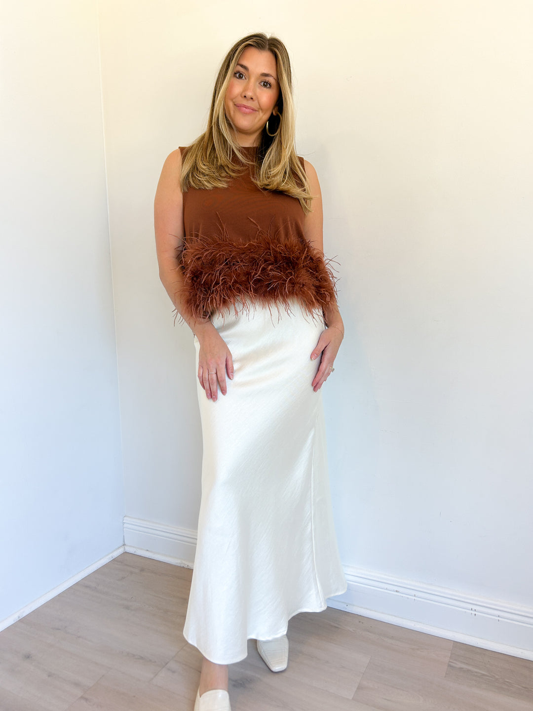 Khloe Feather Hem Ribbed Tank