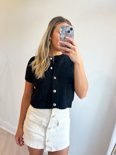 Ally Gold Button Cardigan BLACK