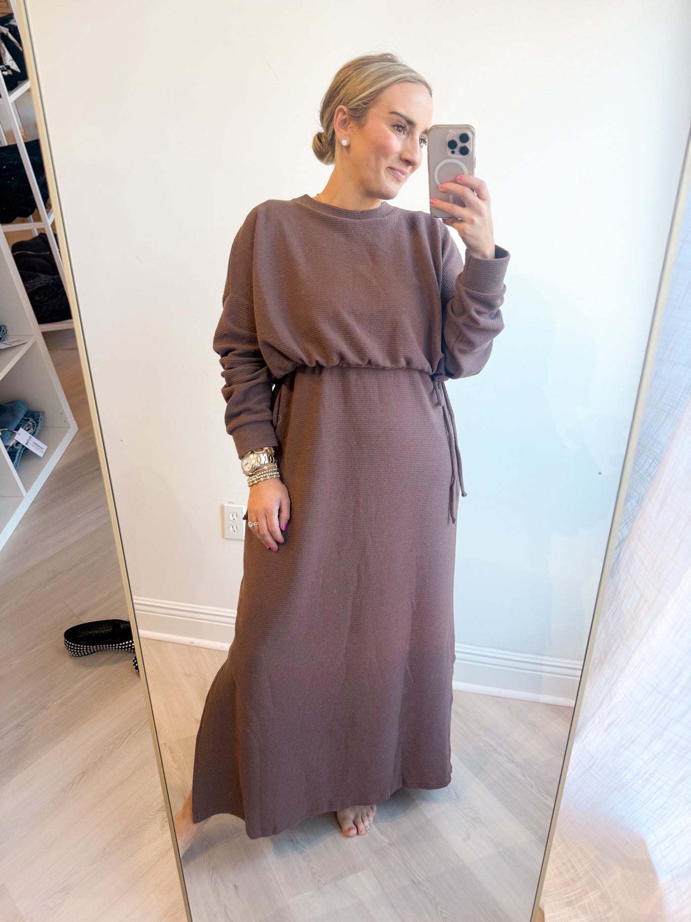 Bria Knit Cinched Tee Dress Brown