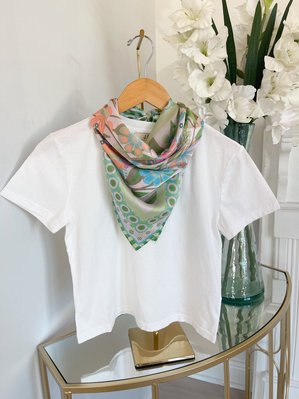 Lynn Scarf Green Stripe Floral Multi