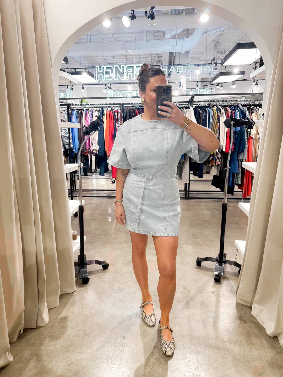 Shortie Belted Denim Mini Dress