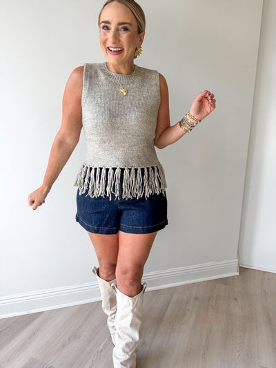 Halley Fringe Sleeveless Sweater Heather Grey