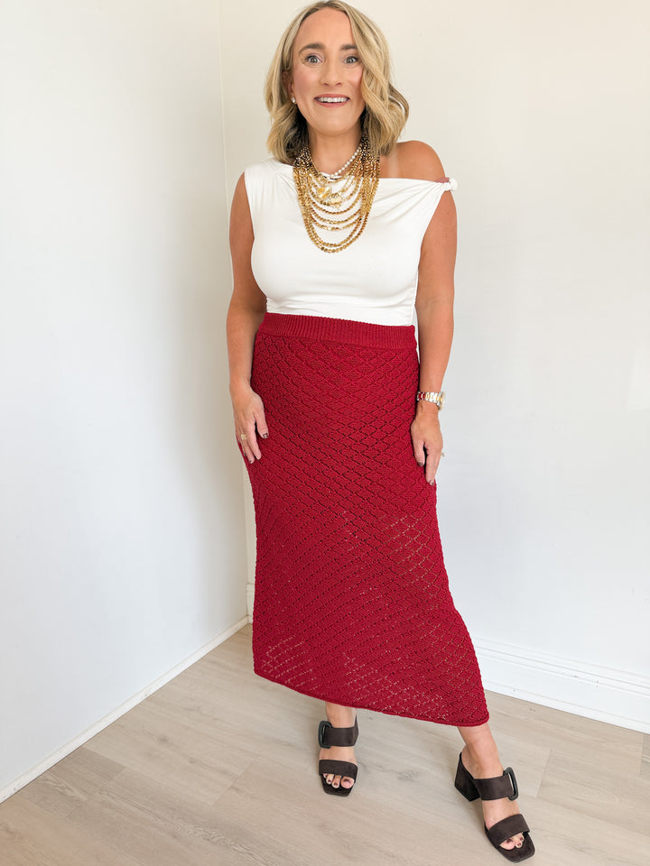 THETW1998 Kristen Asymmetrical Off The Shoulder Knit Top