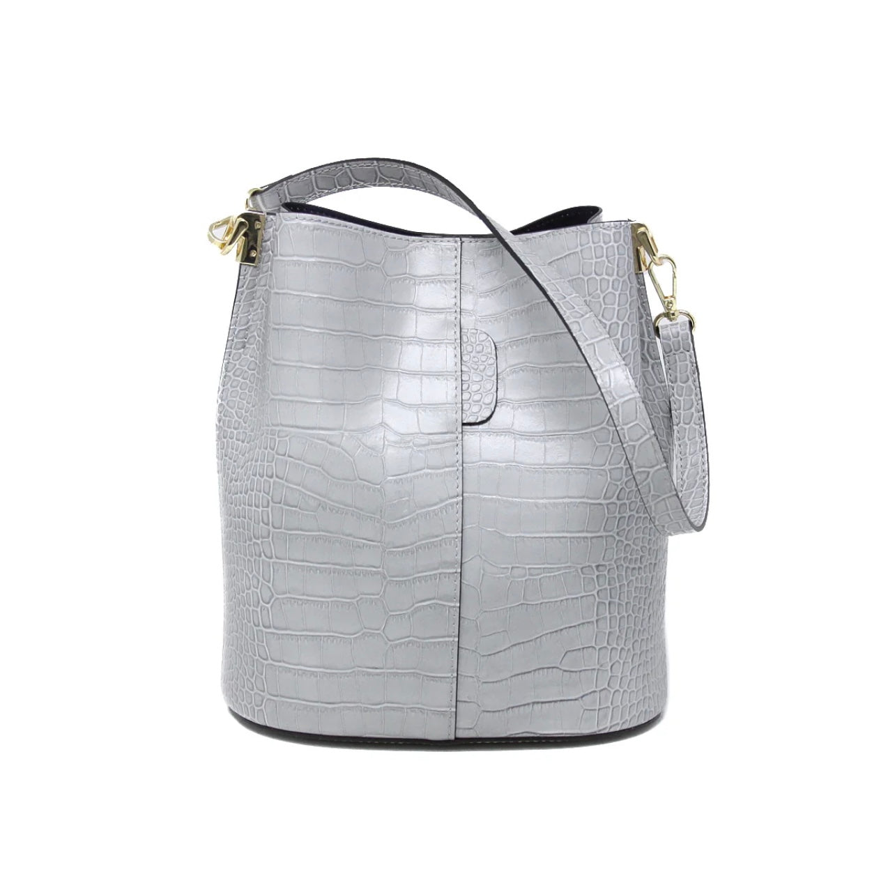 Croc Leather Bucket Bag light grey