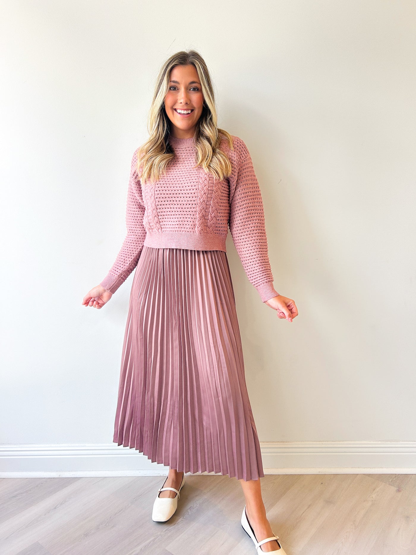 L/S Pullover Sweater & Pleated Dress Set