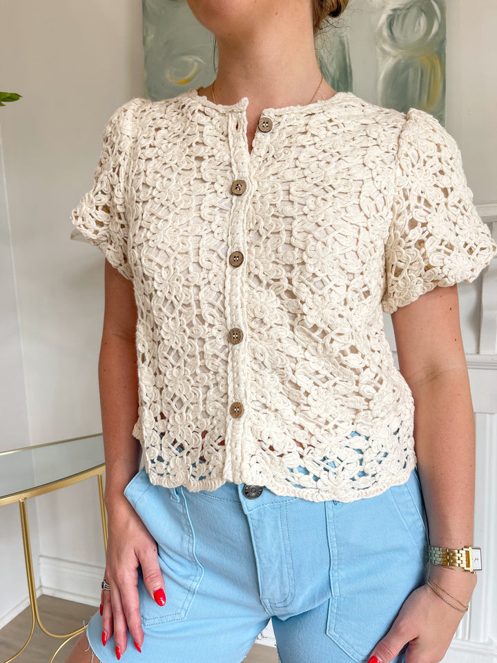 Charlie Crochet Button Top