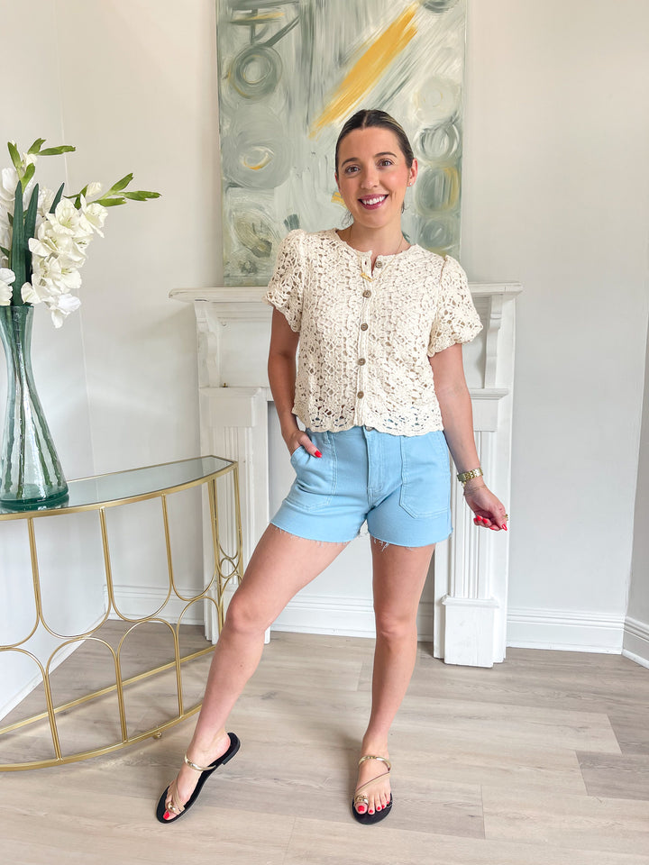 Charlie Crochet Button Top