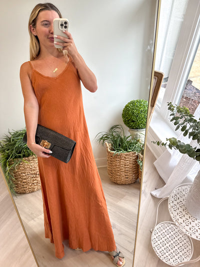 Aria Linen Maxi Dress rust