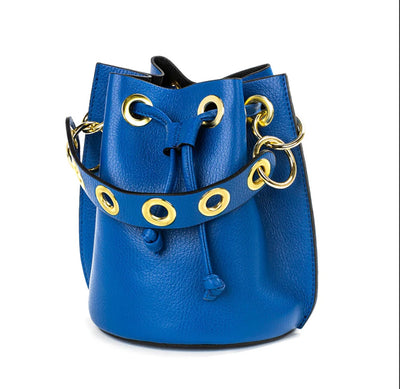 Small Leather Bucket Bag royal blue 8x7x7