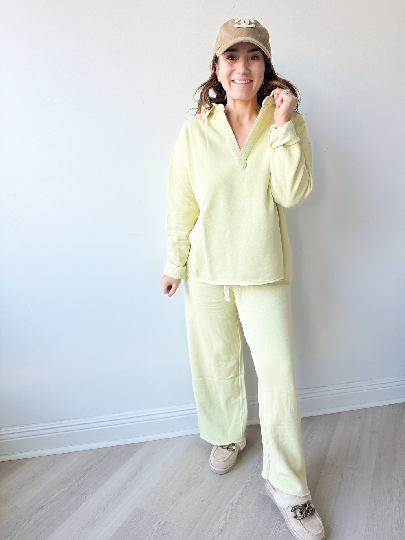 Jessy Fleece Collar Top and Pant Set